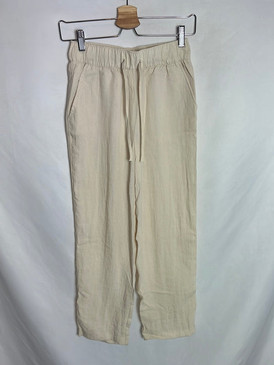 H&M. Pantalones beige efecto Lino. T XS