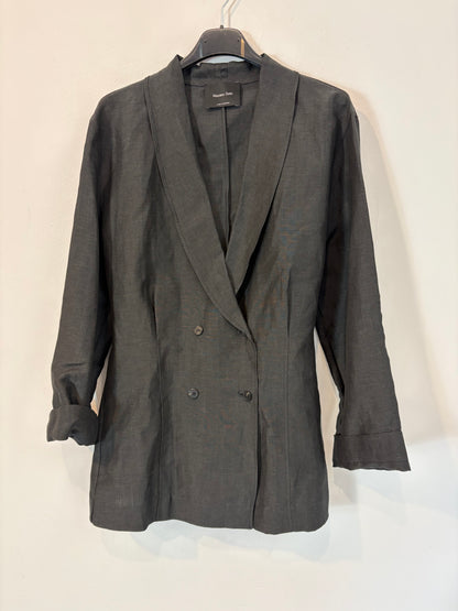 MASSIMO DUTTI. Blazer lana y lino gris oscuro