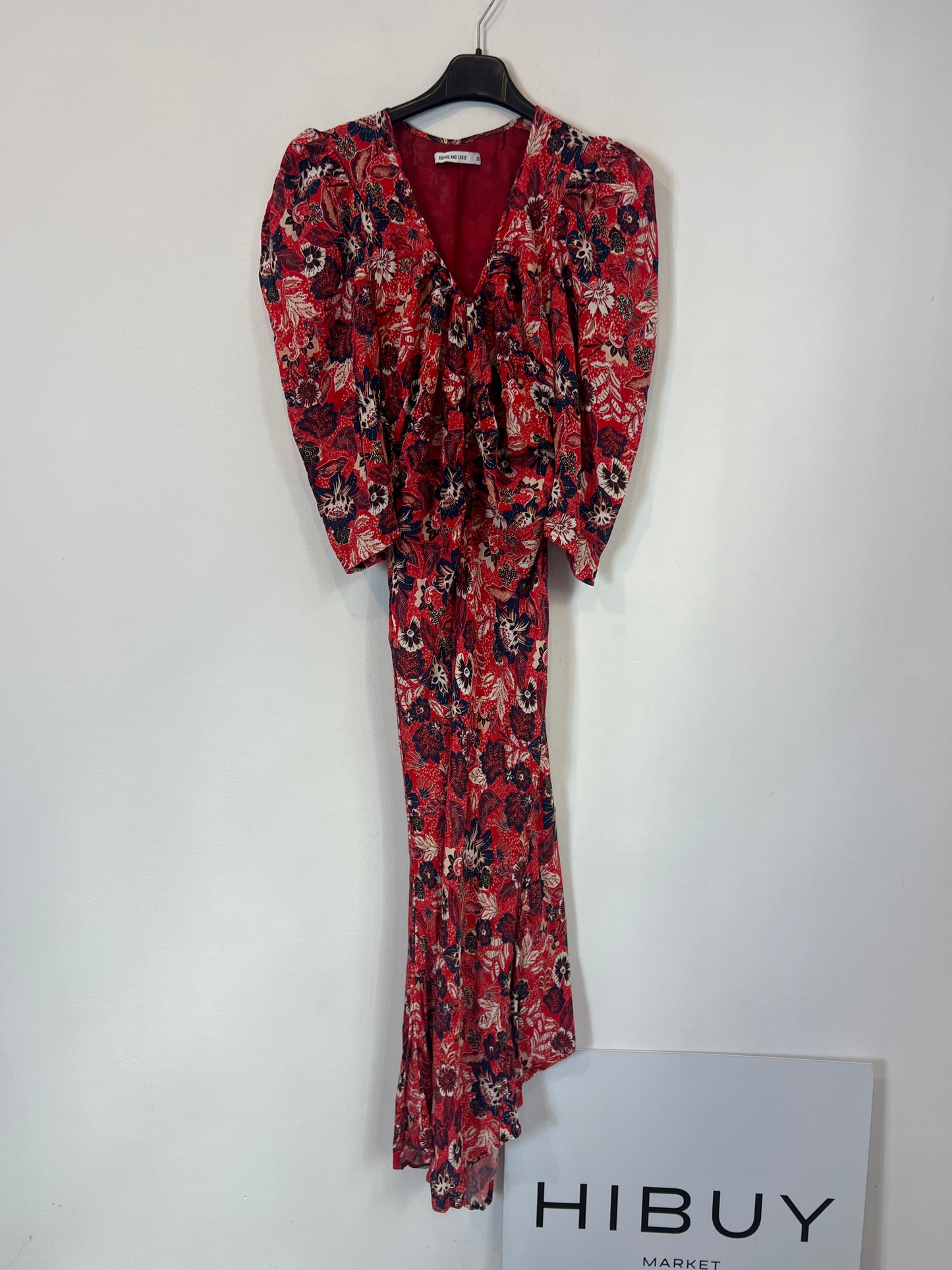 SOPHIE AND LUCIE. Vestido midi rojo estampado. T 38