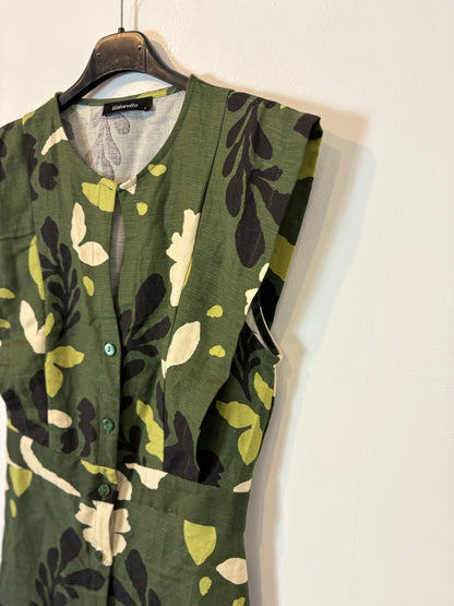 TINTORETTO. Vestido midi verde flores con lino. T S