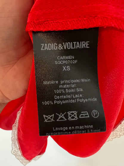 ZADIG&amp;VOLTAIRE. Red silk lingerie top T.xs