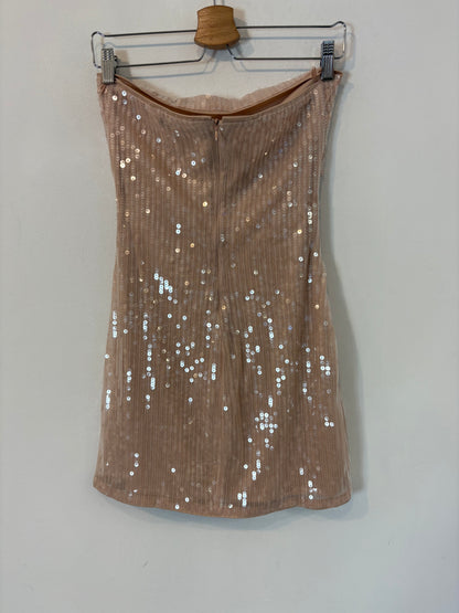 ZARA. Vestido corto lentejuelas palabra de honor