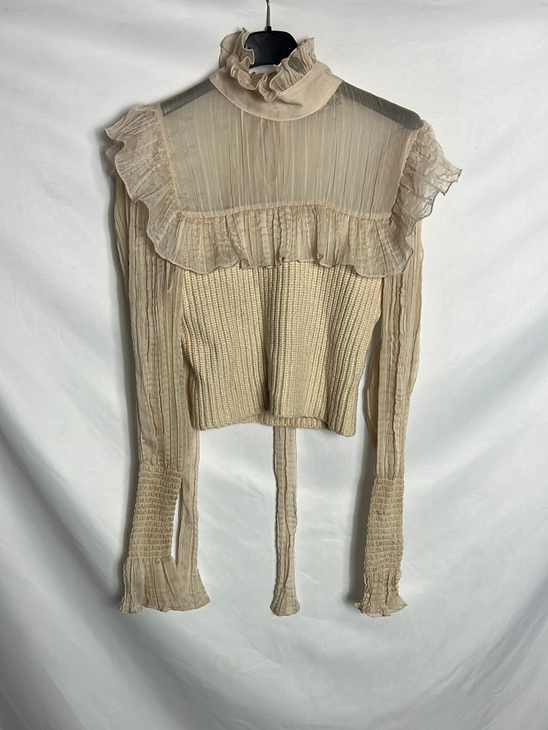 ZARA. Jersey corto beige doble textura. T S