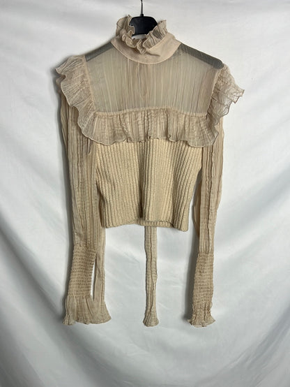ZARA. Jersey corto beige doble textura. T S