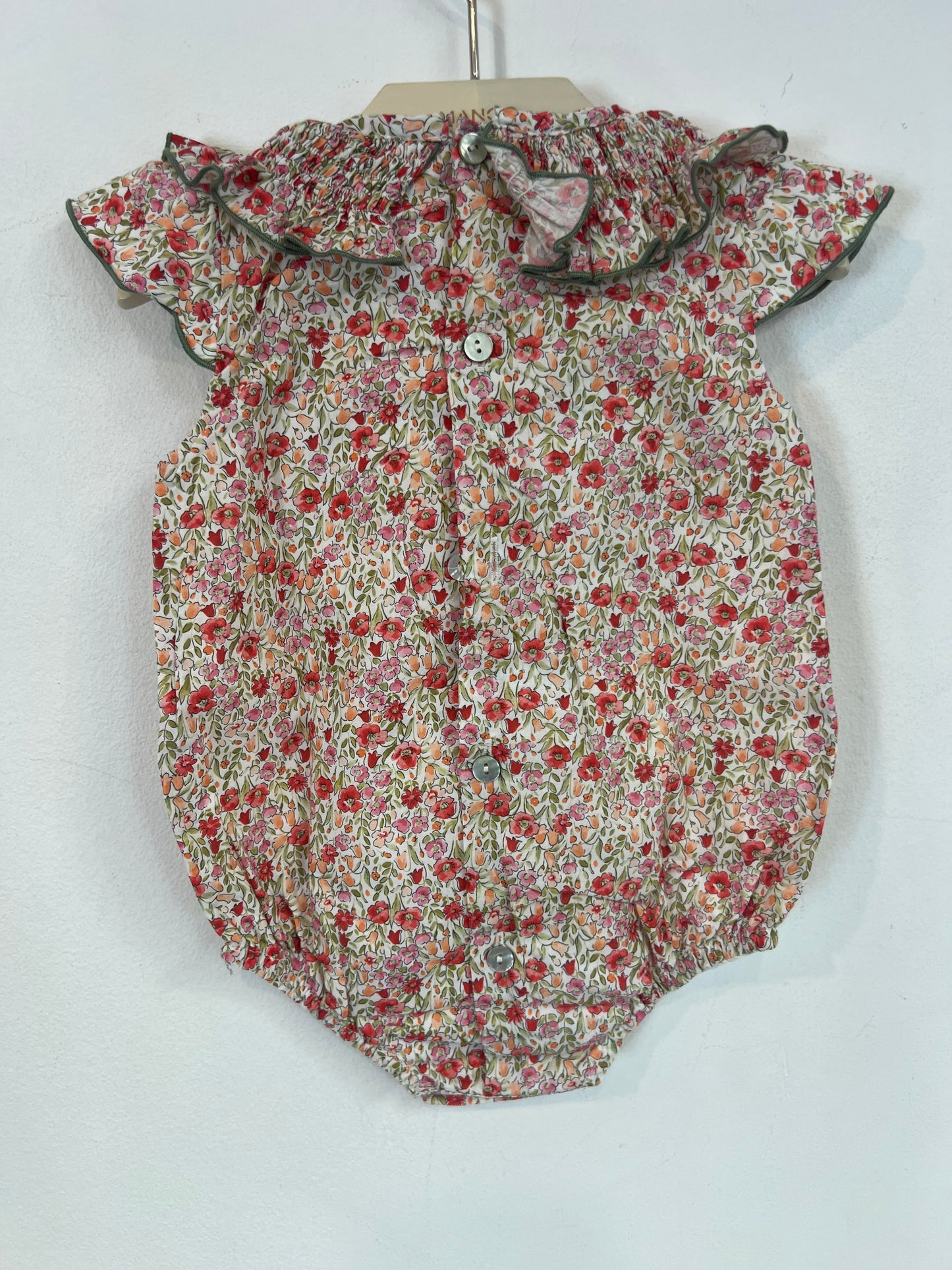 CALATEA. Flower-necked romper, 3 months old