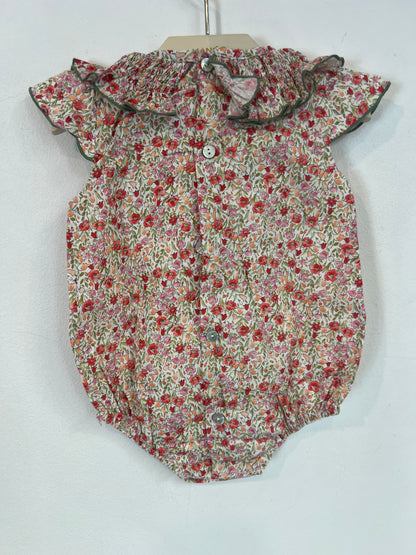 CALATEA. Flower-necked romper, 3 months old