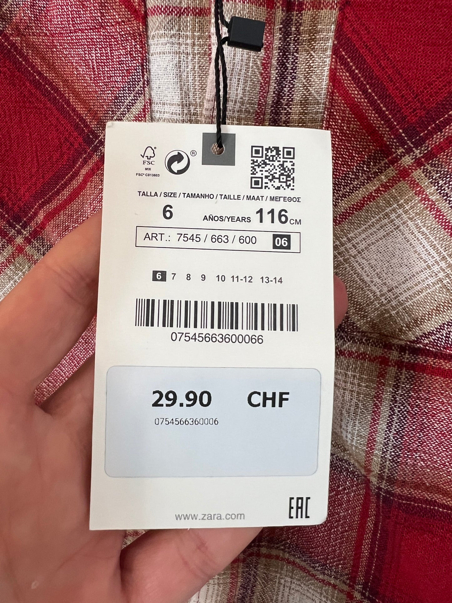 ZARA. Camisa textura cuadros. T 6 años