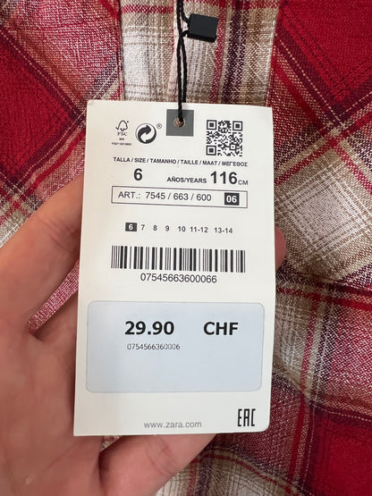 ZARA. Camisa textura cuadros. T 6 años
