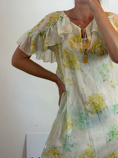 MONOPLAZA. Vestido largo seda estampado. T M