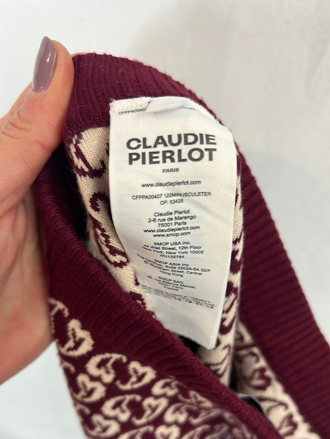 CLAUDIE PIERLOT. Total look punto burdeos estampado. T 1 (S)