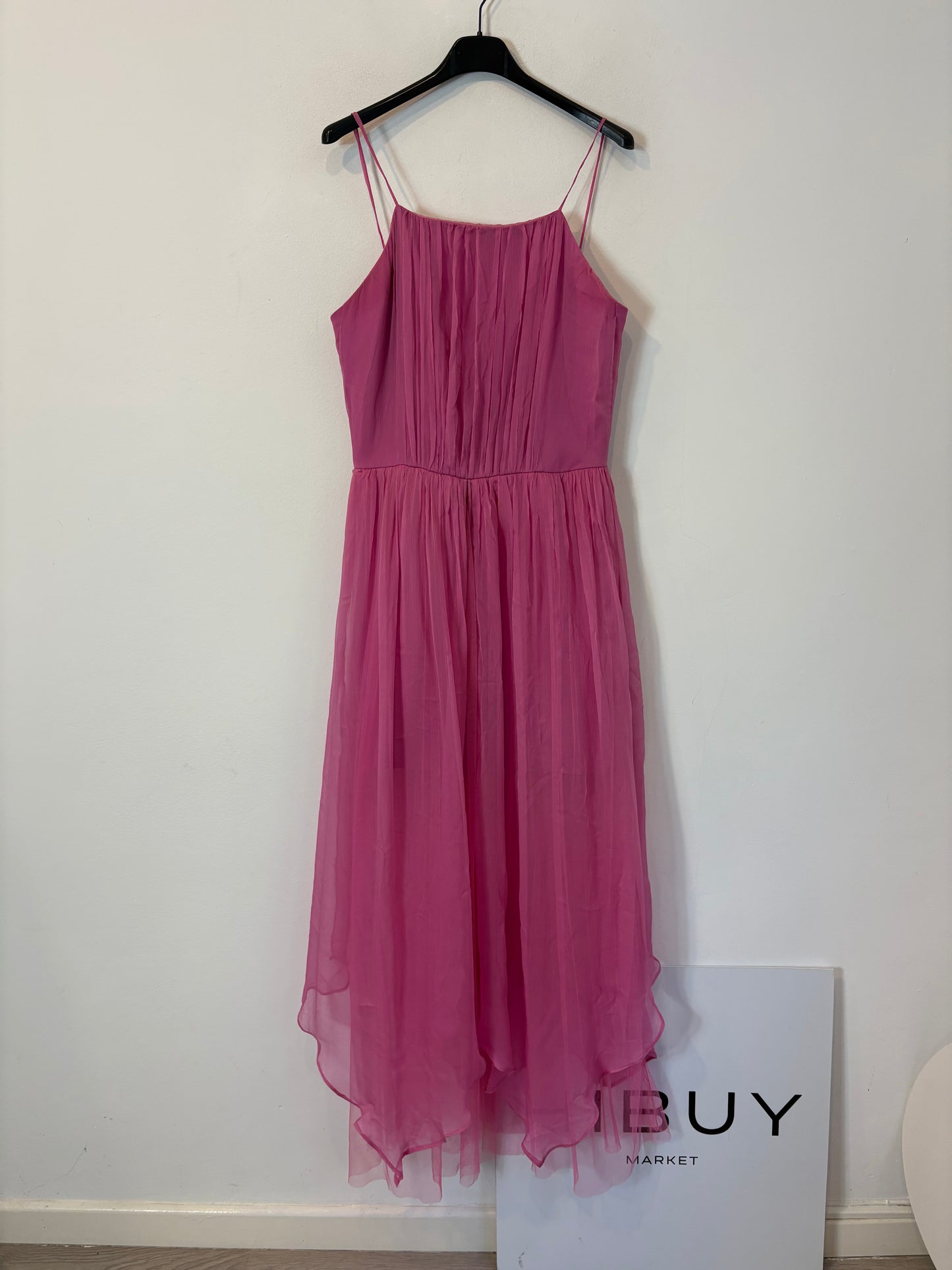 DAVID CHRISTIAN. Vestido midi rosa gasa