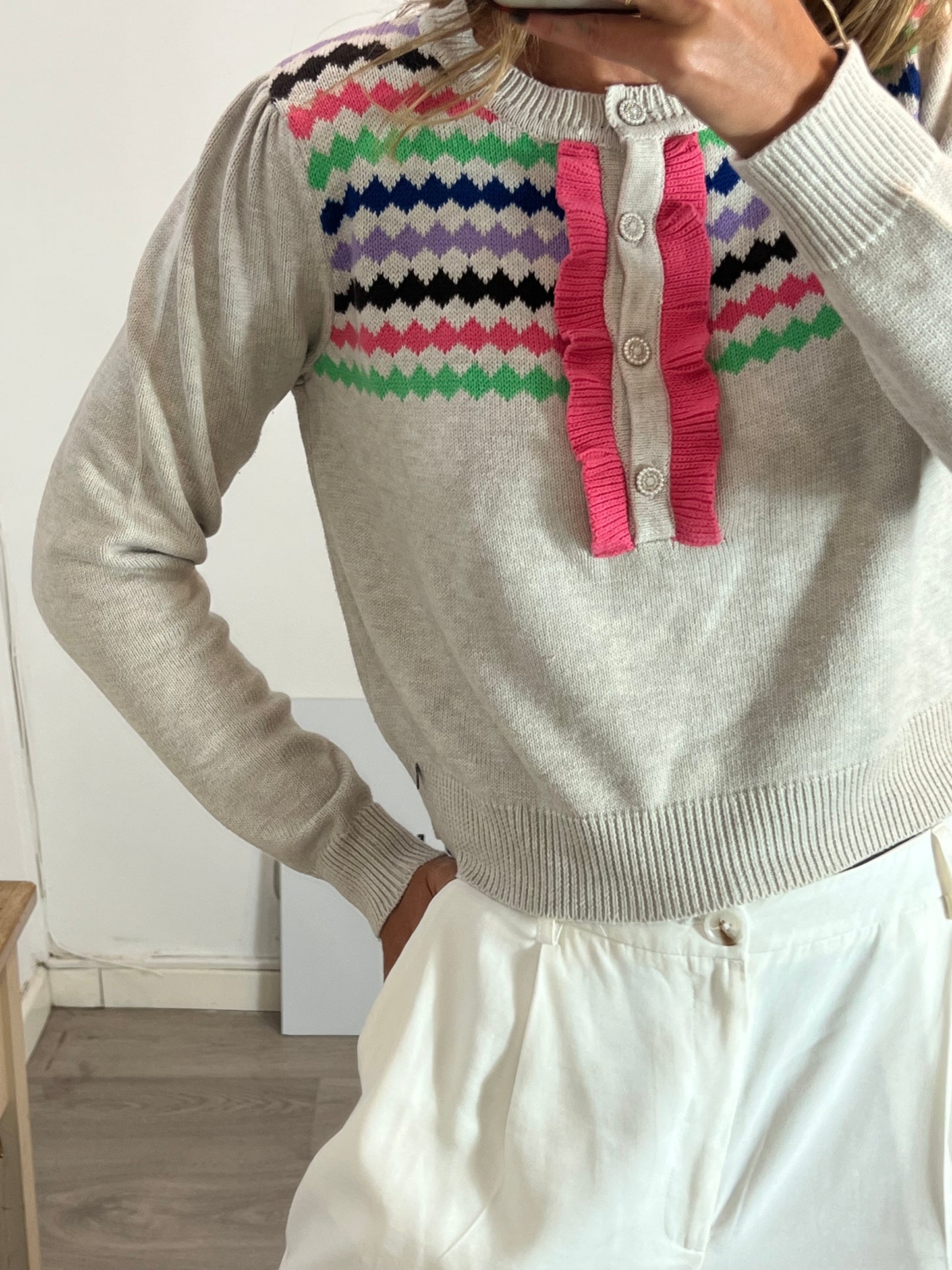 COSTER COPENHAGEN. Jersey gris detalles escote. T M