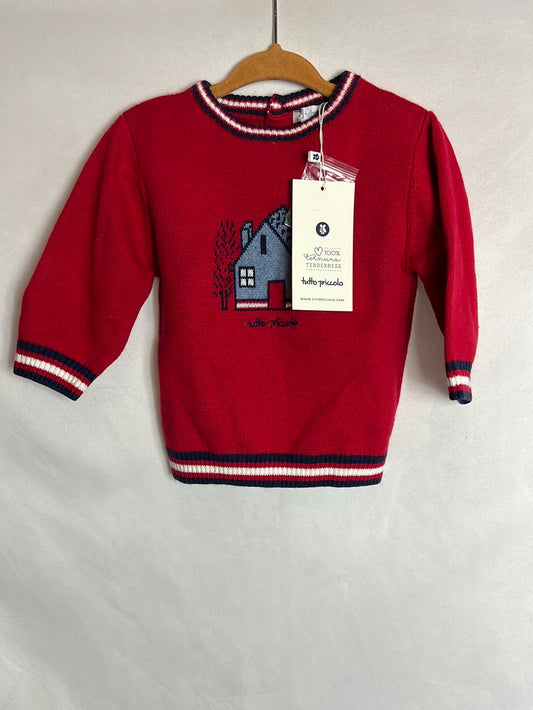TUTTO LICCOLO. Red patterned sweater S. 9 months