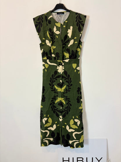 TINTORETTO. Vestido midi verde flores con lino. T S