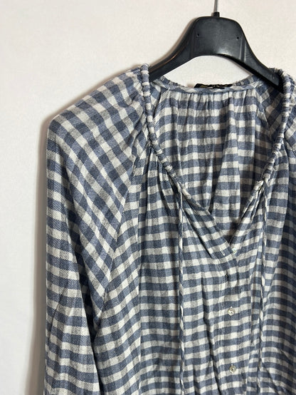 MASSIMO DUTTI. Blusa fluida cuadros T.xs