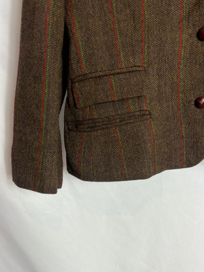 T.BA. Blazer marron jaspeada lana rayas. T 44