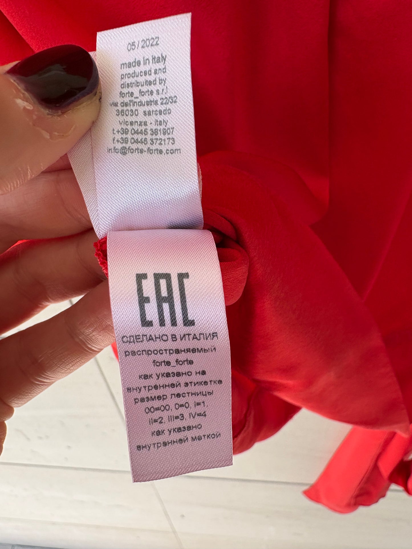 FORTE FORTE. Top rojo seda. T 0 (xs/s)