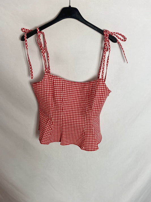 ZARA. Top rojo cuadros vichí T.m