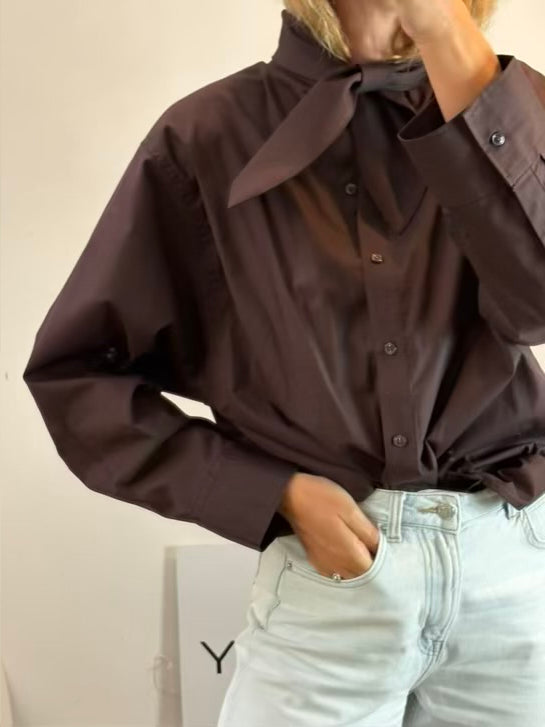 ZARA. Blusa marrón volumen lazada