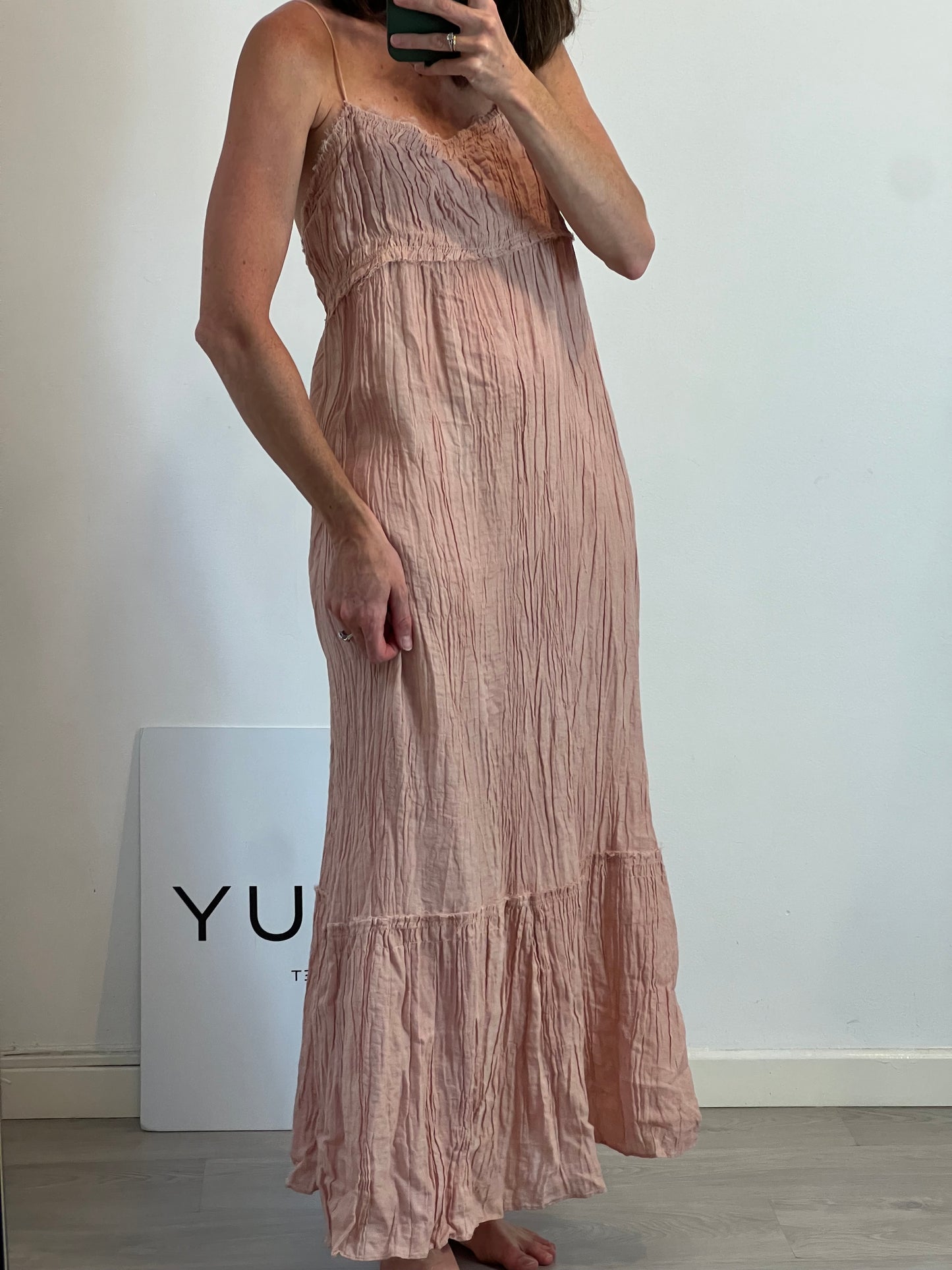 ZARA. Vestido rosa fruncido T.s