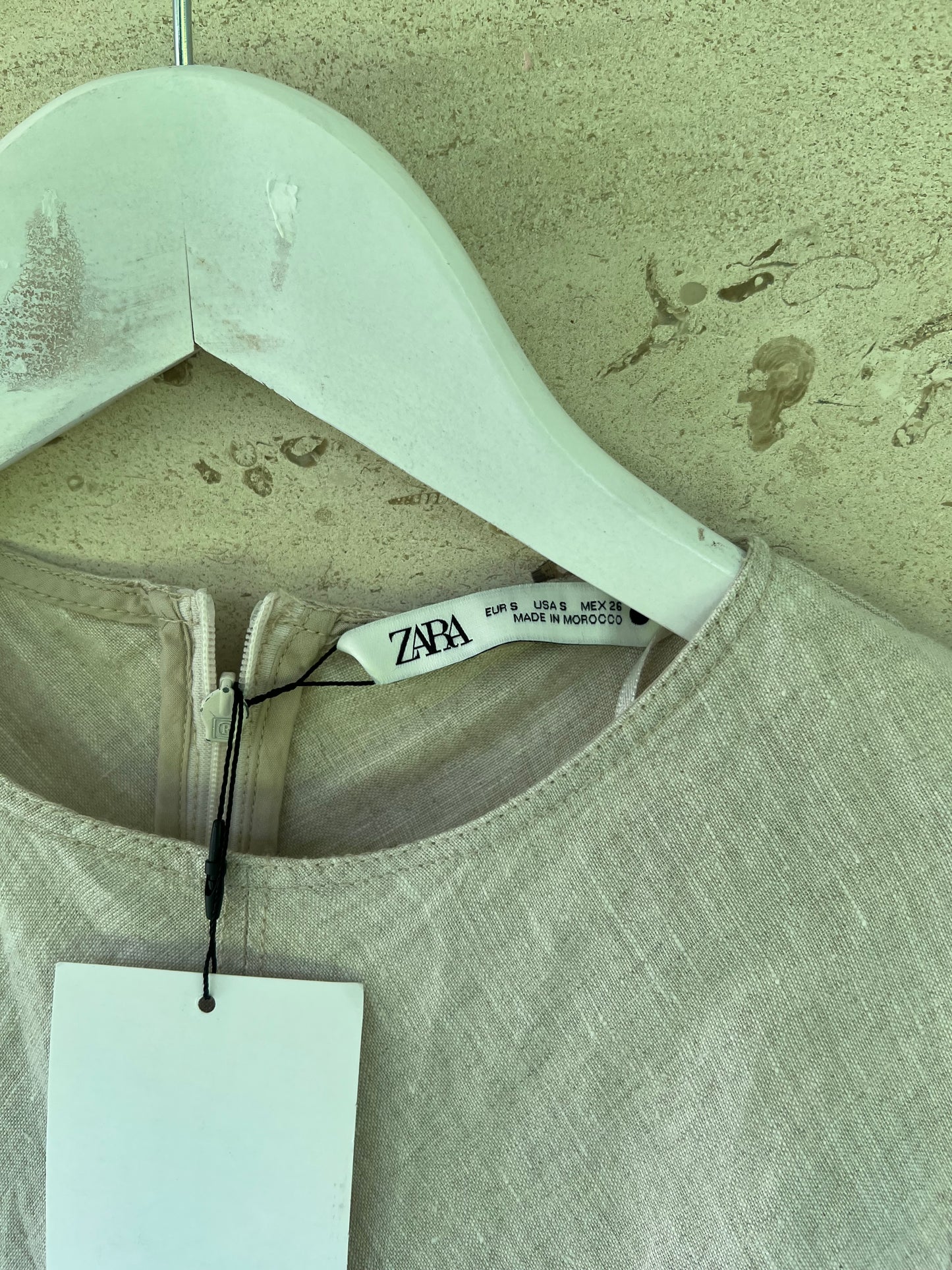 ZARA. Vestido midi lino beige. T S