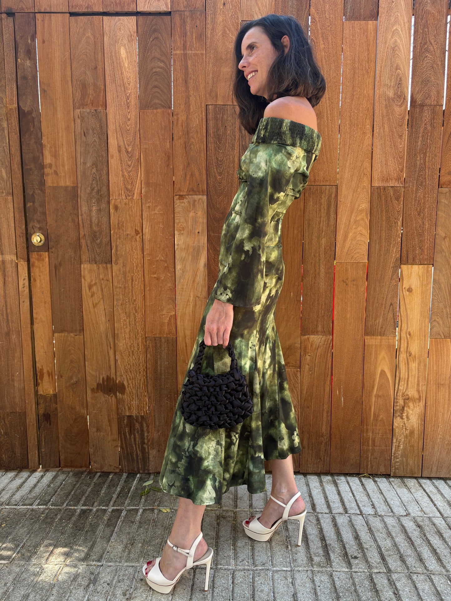 NICE HAND. Green printed dress S.32 (XS/S)