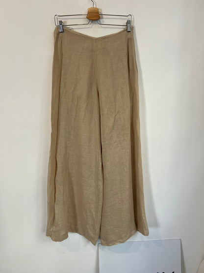 MASSIMO DUTTI. Pantalón beige lino aberturas