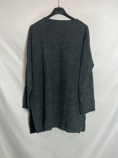 ZARA. Jersey gris largo aperturas. T S