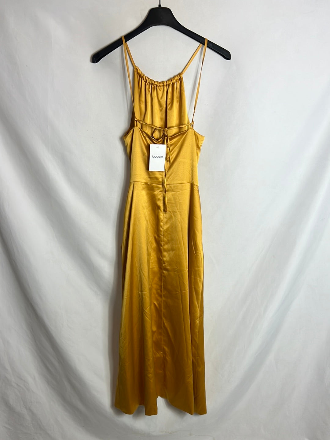 LAAGAM. Mustard satin midi dress. Size XS
