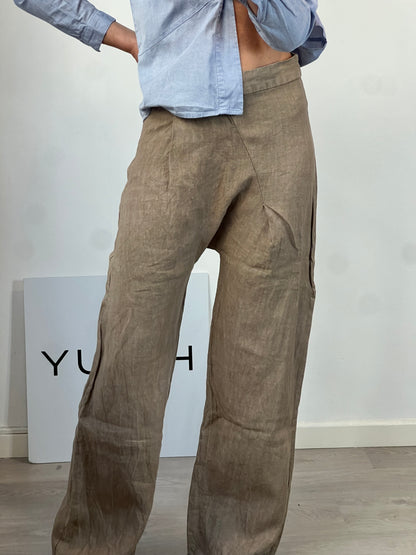 ZARA. Pantalón lino marrón. T XS (S/M)