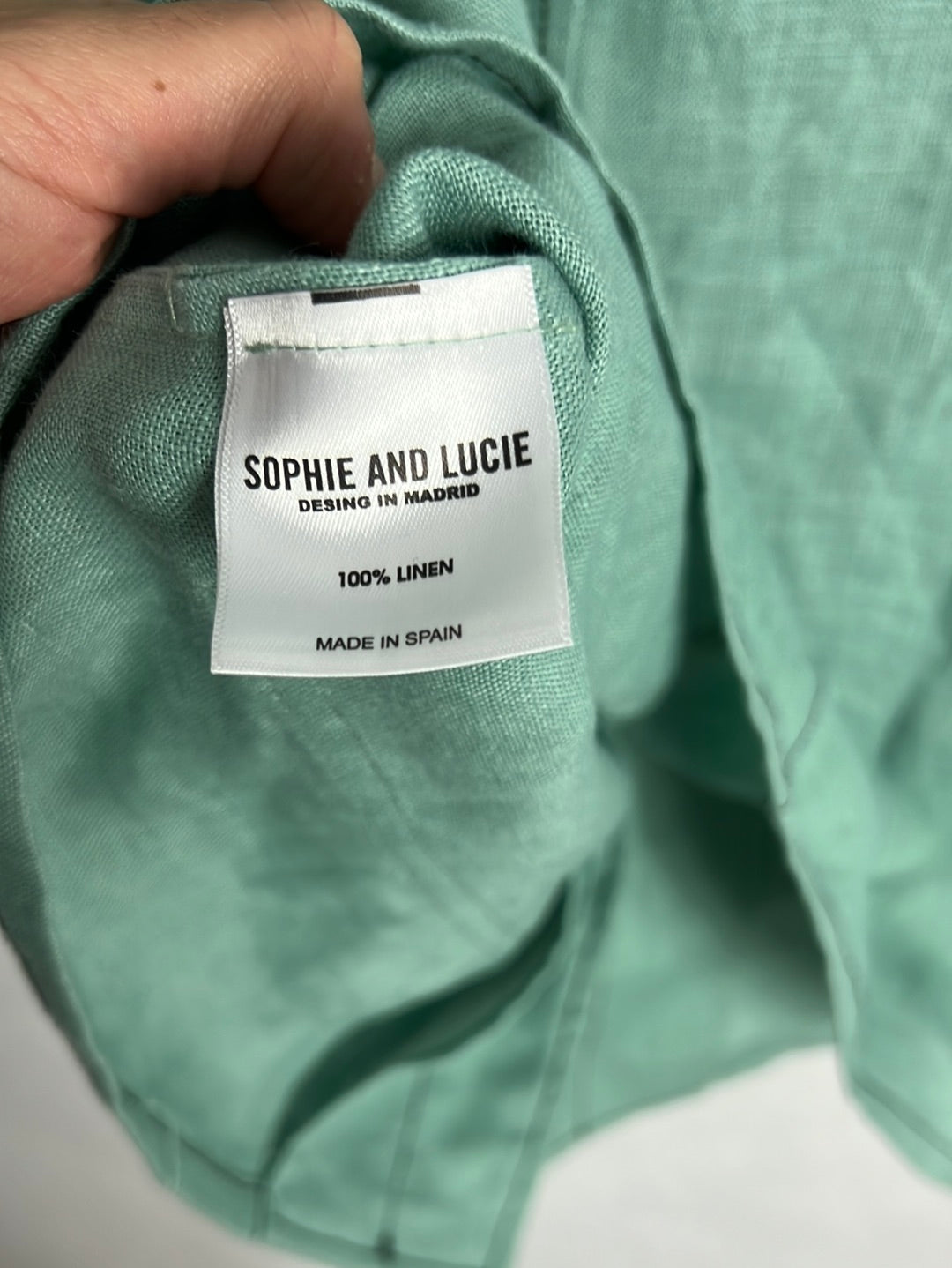 SOPHIE AND LUCIE. Short-sleeved aqua-green linen jacket. Size 36