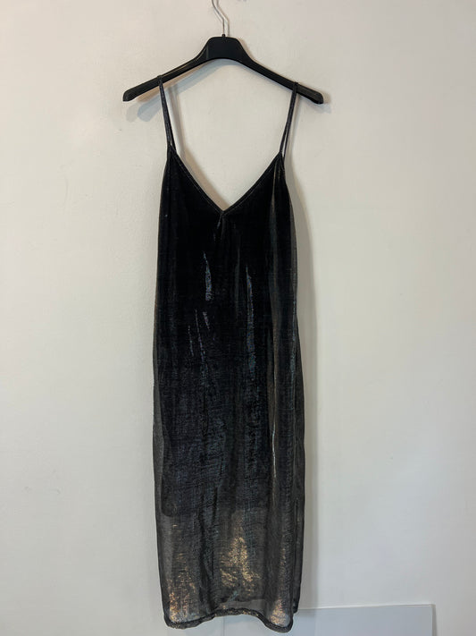 ZARA. Vestido plateado hilos T. S