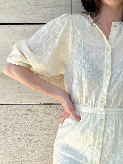 SESSÚN. Vestido beige bordado  T.s