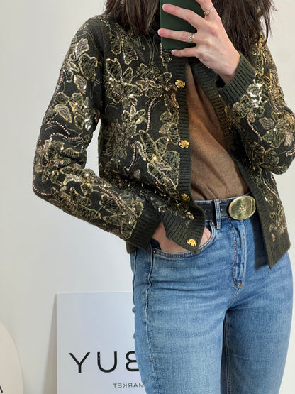 ZARA. Chaqueta punto verde lentejuelas