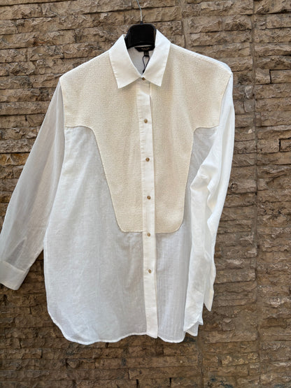 MASSIMO DUTTI. Blusa blanca algodón textura