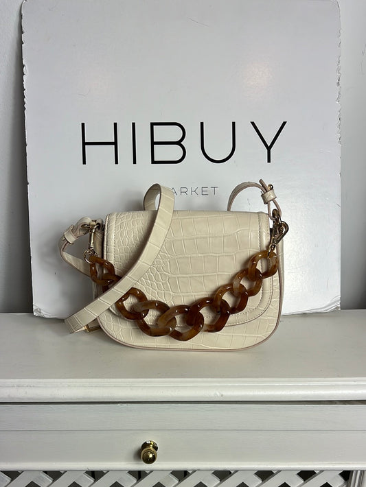 H&M. Bolso beige troquelado doble asa