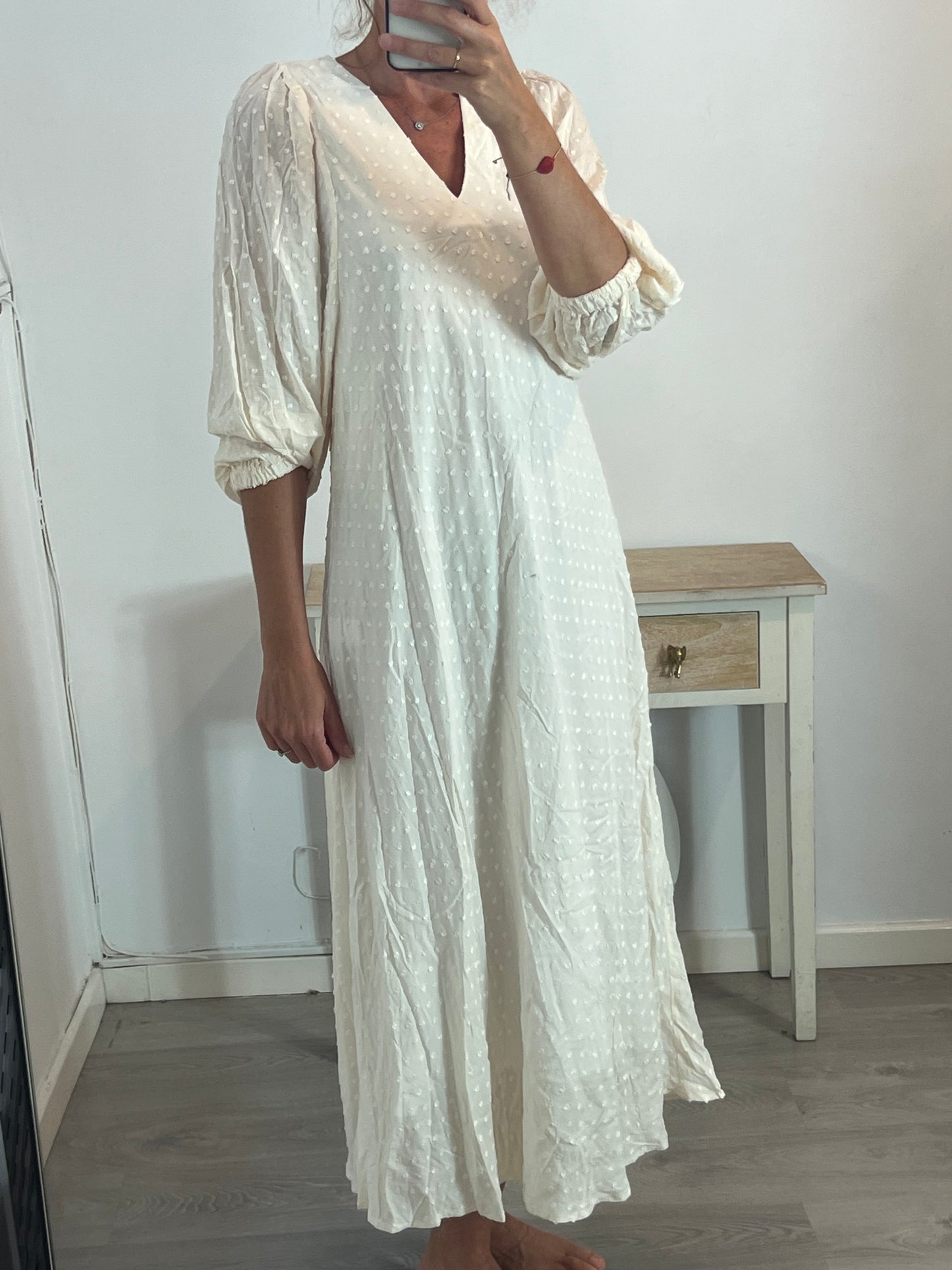 MAQUIS & CO. Vestido largo beige plumeti T.u(m/l)