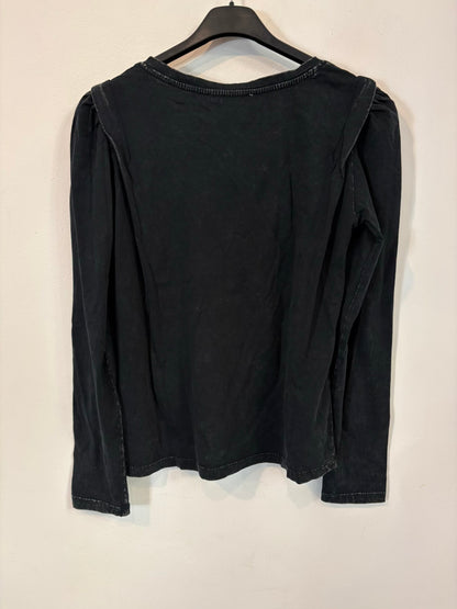 INTROPIA. Top manga larga azul cuello pico