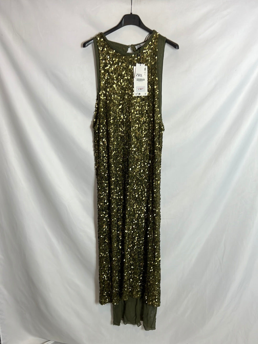 ZARA. Vestido mido doble capa lentejuelas y gasa. T M