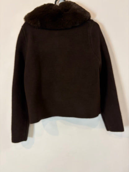 ZARA. Chaqueta punto marrón pelo cuello
