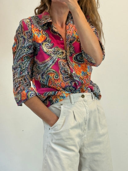 RALPH LAUREN. Camisa de algodón con estampados rosas