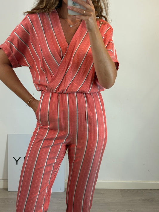MAJE. Red striped jumpsuit. Size 38