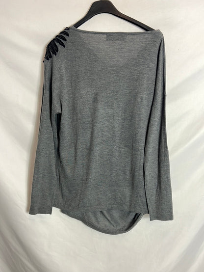 ZARA. Jersey gris detalle hombros. TM