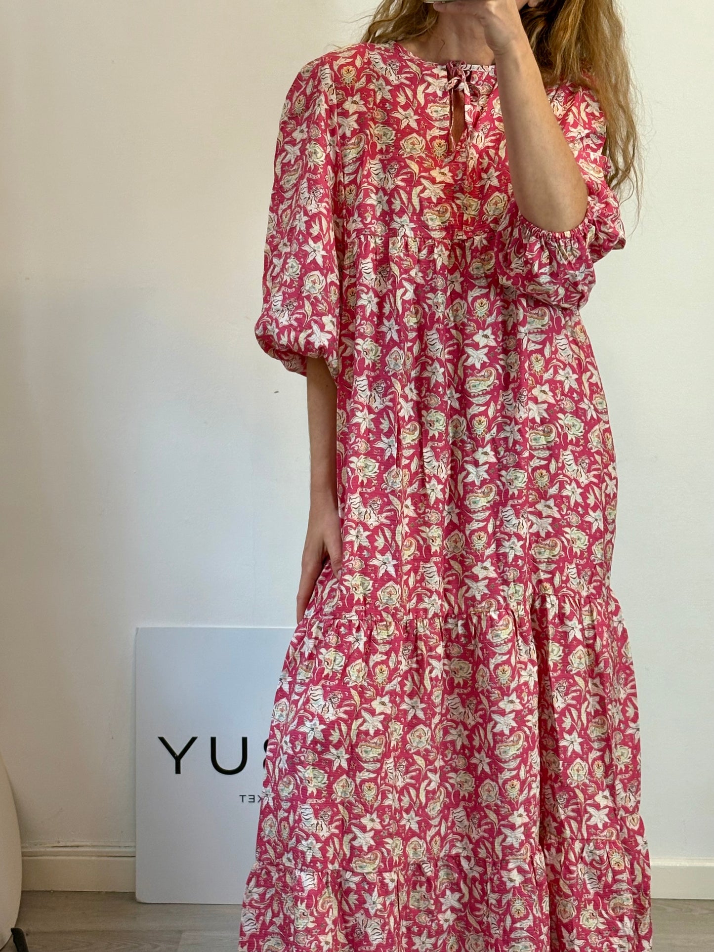 POPPELIN. Vestido largo estampado rosa