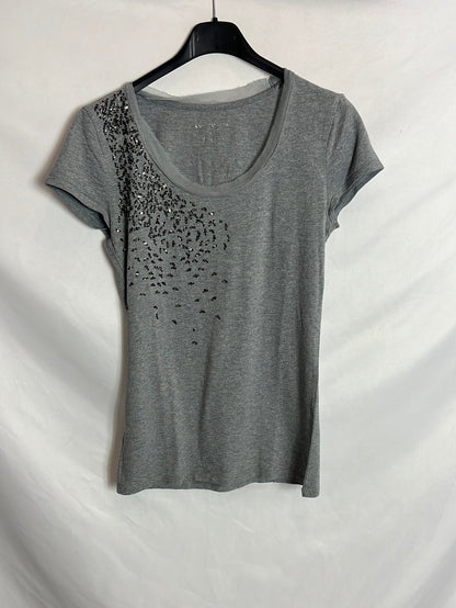 OTHERS. Grey rhinestone t-shirt. TS