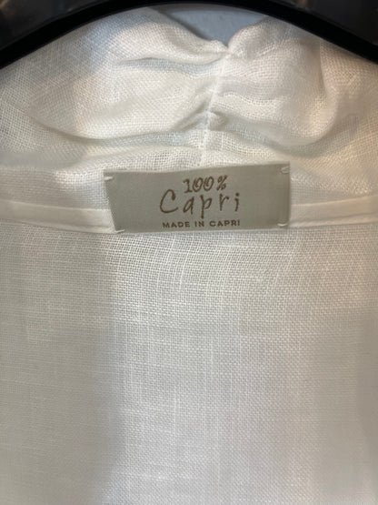 100% Capri. Linen blouse with neck and sleeve detail. TL