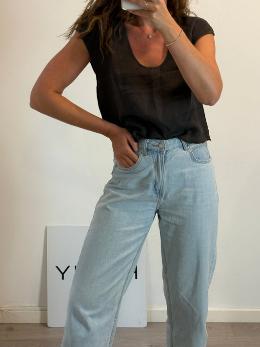 ZARA. Top gris lino. T XS