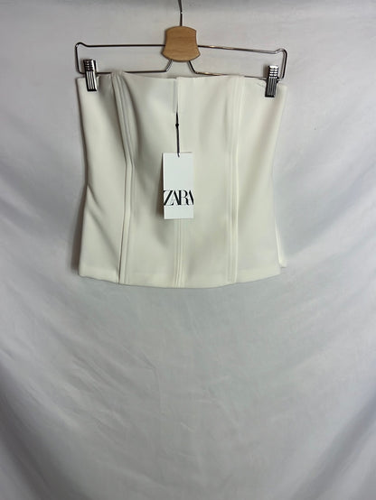 ZARA. Top blanco palabra de honor. T M