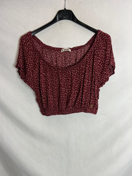 DOUBLE AGENT. Crop top burdeos estampado. T M