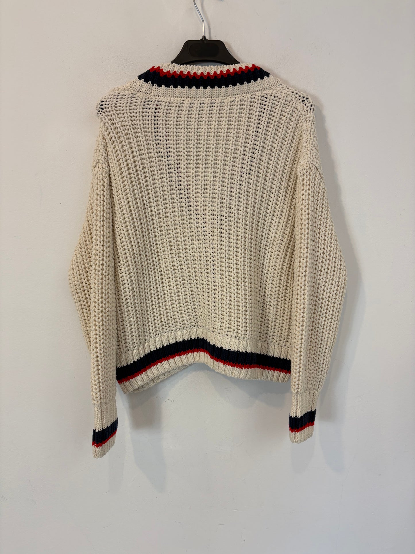 ZARA. Chaqueta punto beige rayas